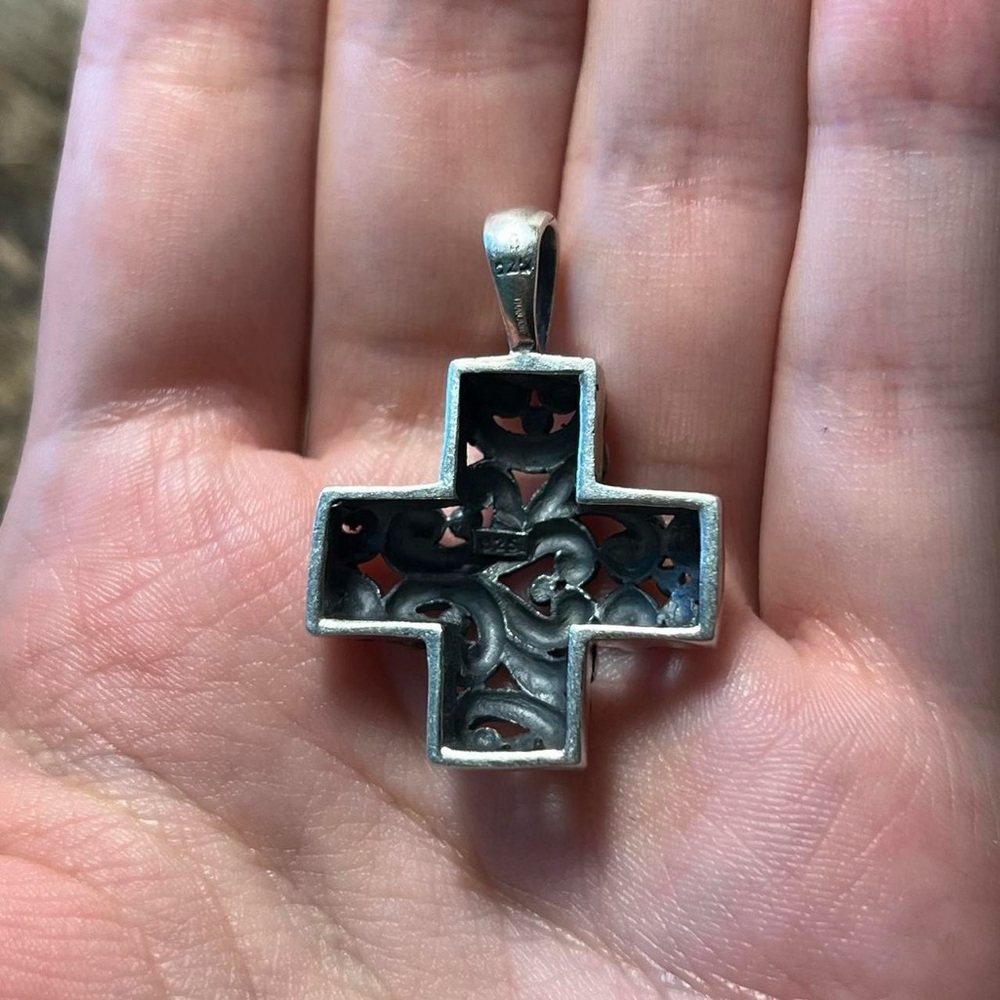Vintage Sterling Silver Open Work Scroll Cross Pe… - image 3